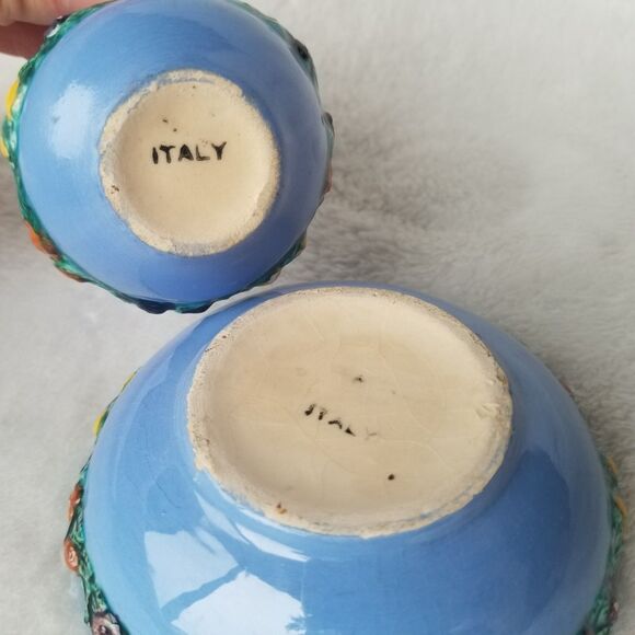 Vintage Italian Cream Pitcher and Mini Bowl Floral 3D Ornament Hand Painted - Picture 8 of 10